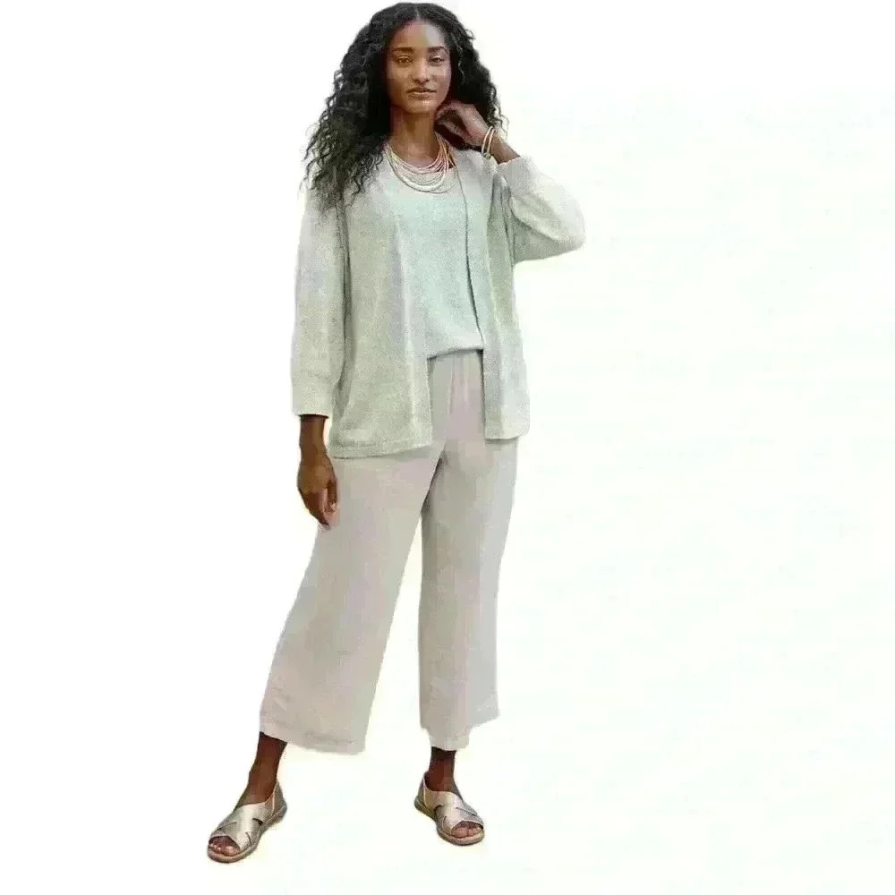J. Jill Pants Womens L Petite Beige Love Linen Capri Straight Leg Pockets Boho